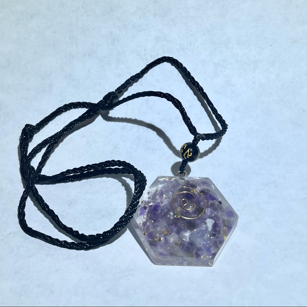 Amethyst Hexagon Orgonite Necklace